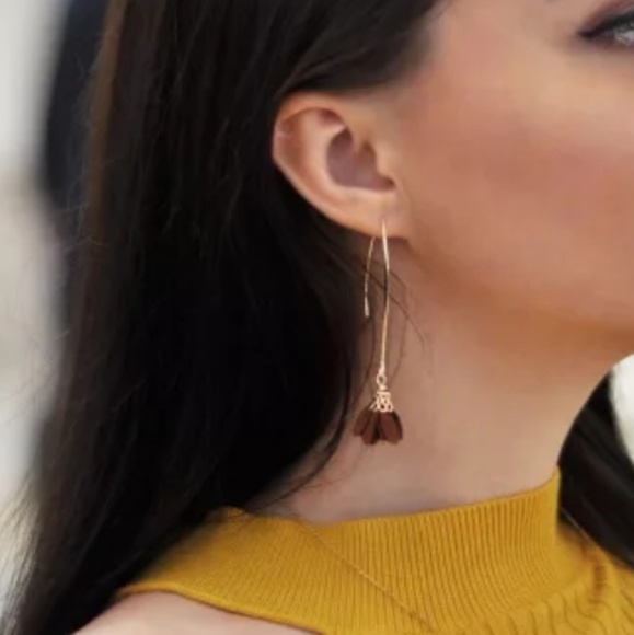 Long Gold and Blue Flower Boho Gypsy 2.75in long - Picture 7 of 8